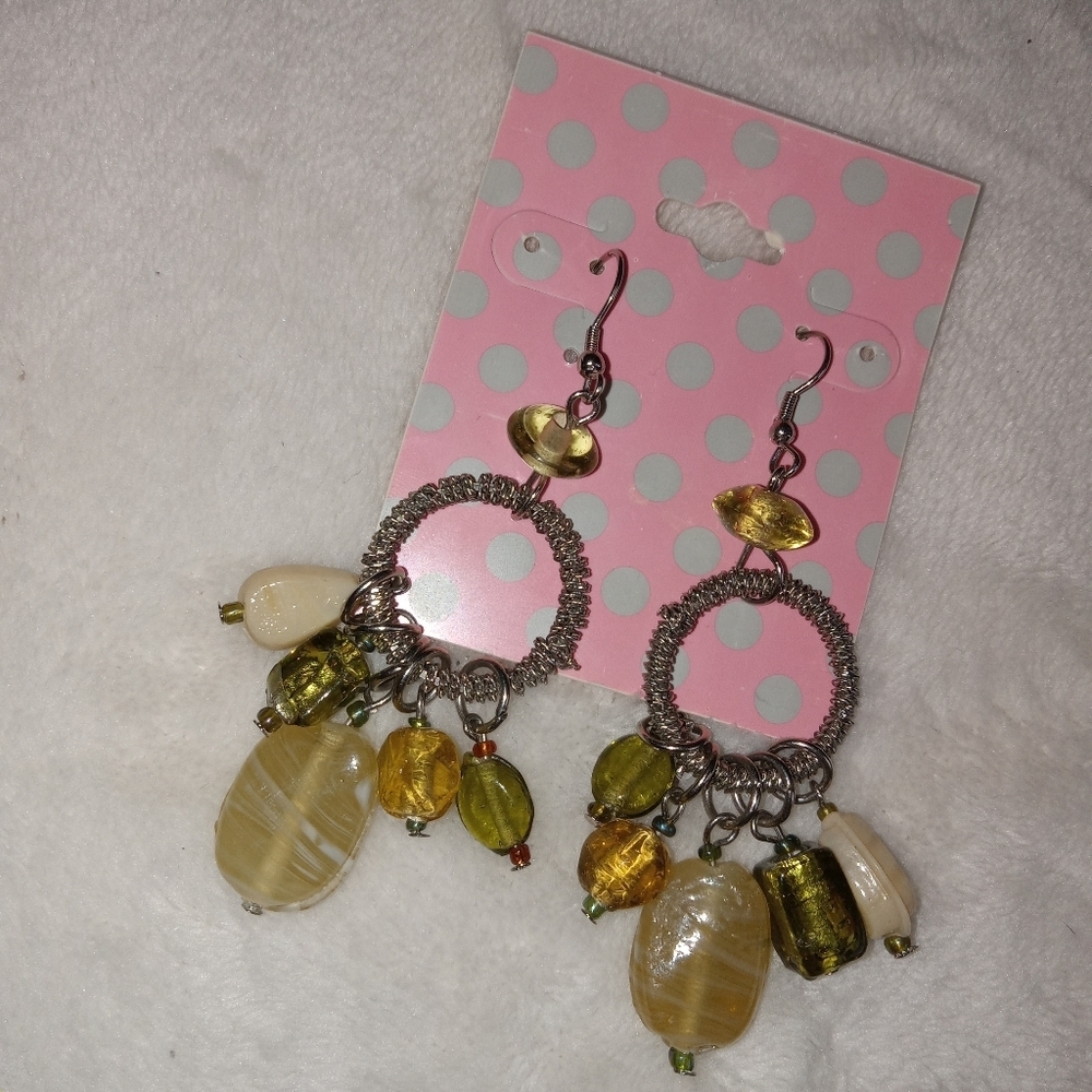 Multi Green Beaded Earrings